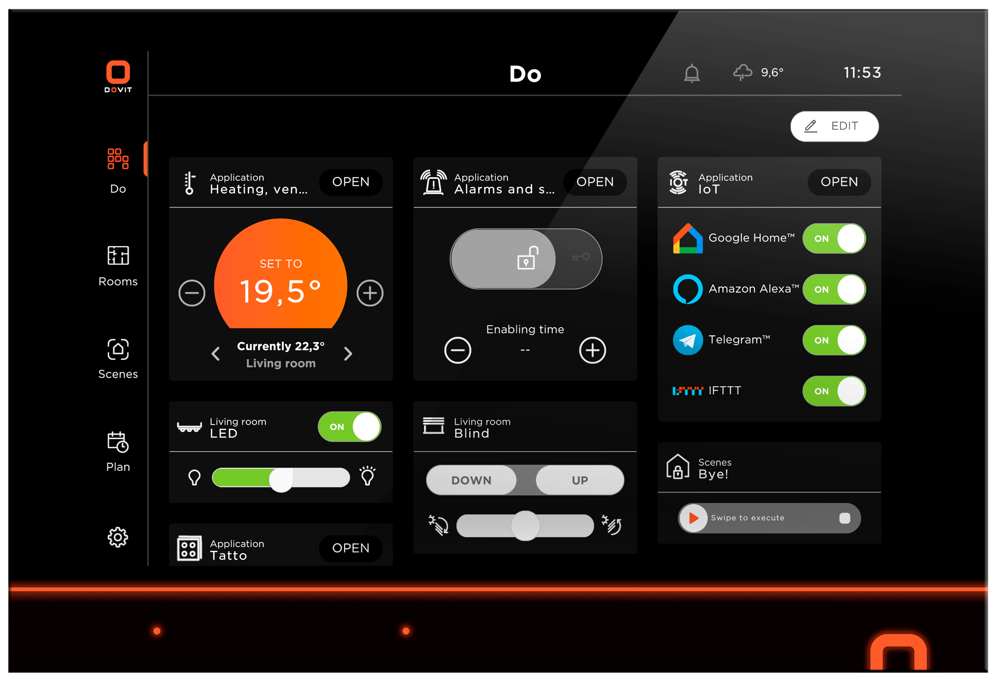 Photo de notre écran Dovit DO.Touch en version 10 pouces avec l'utilisation de notre application domotique DO.App